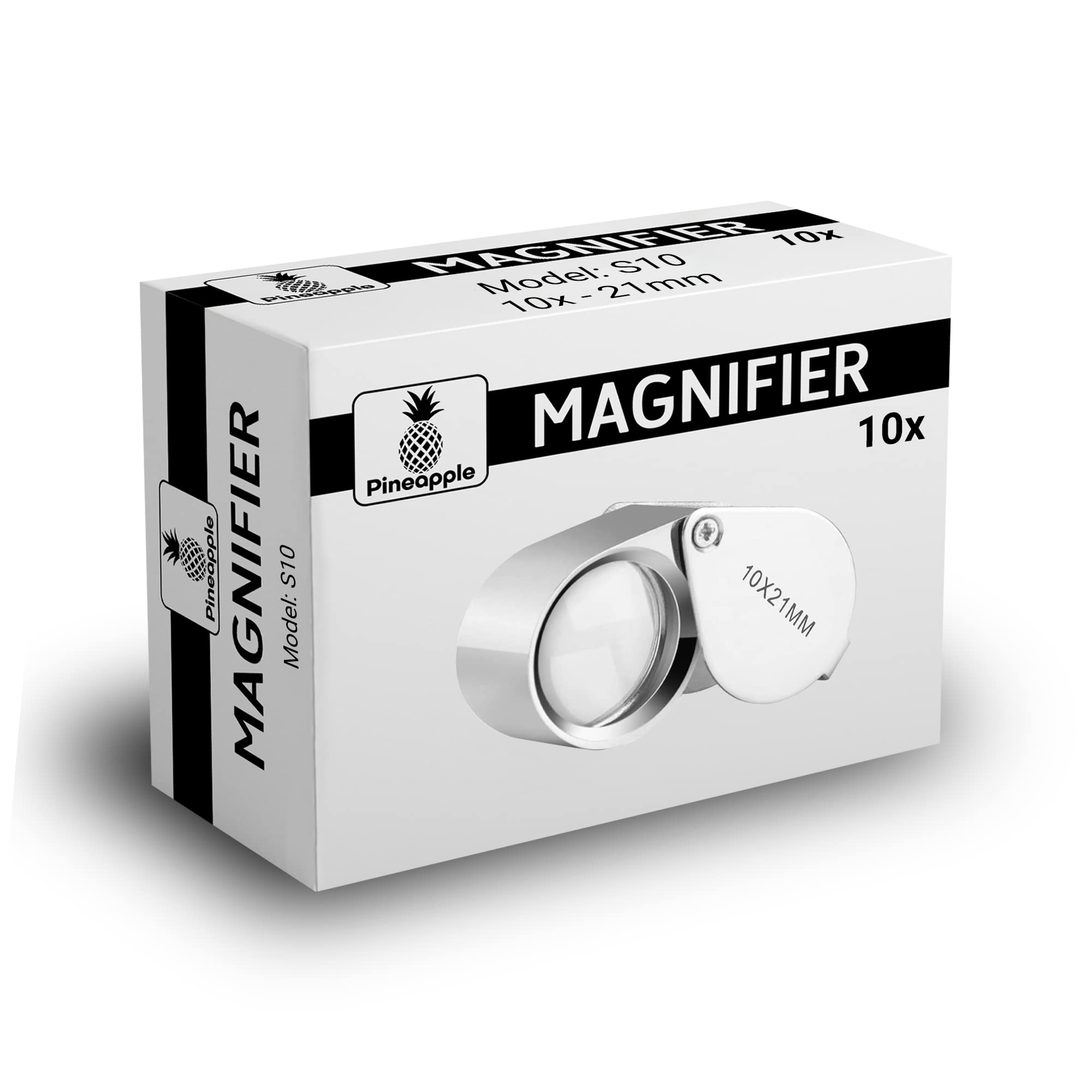 Pineapple 10X Jewelers Loupe Magnifier Pocket Magnifying Glass Small Jewelry Eye Loop for Coins, Gems, Diamonds, Plants