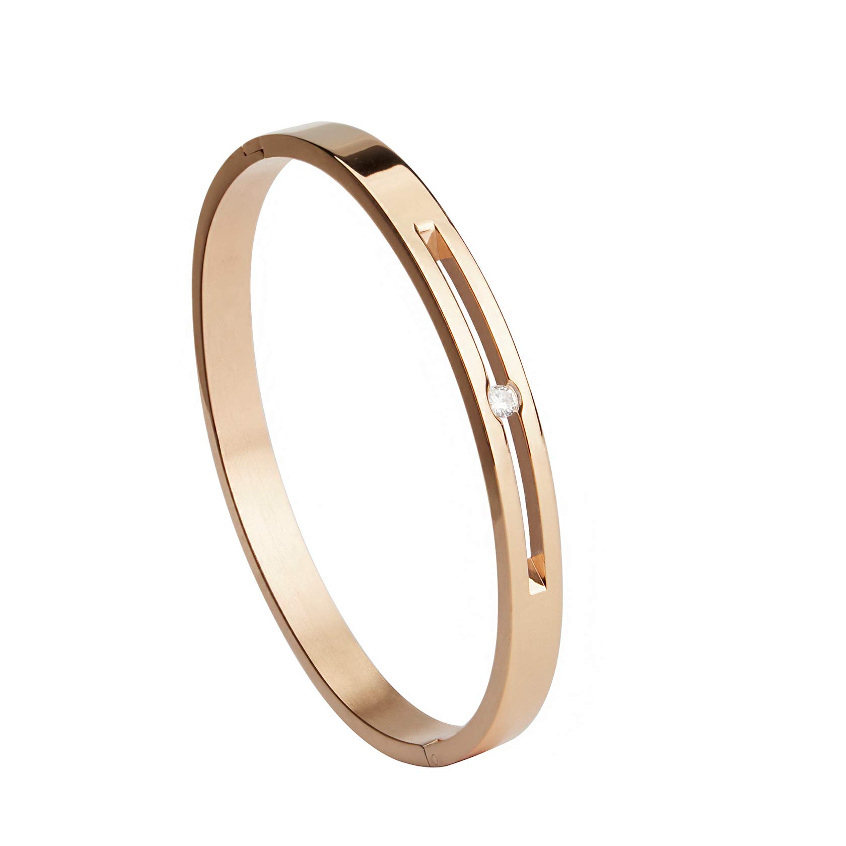 MILAKOO Rose Gold Color Bangle Stainless Steel with Rhinestone Bracelets for Women Bangle Size 6.7" — image 1