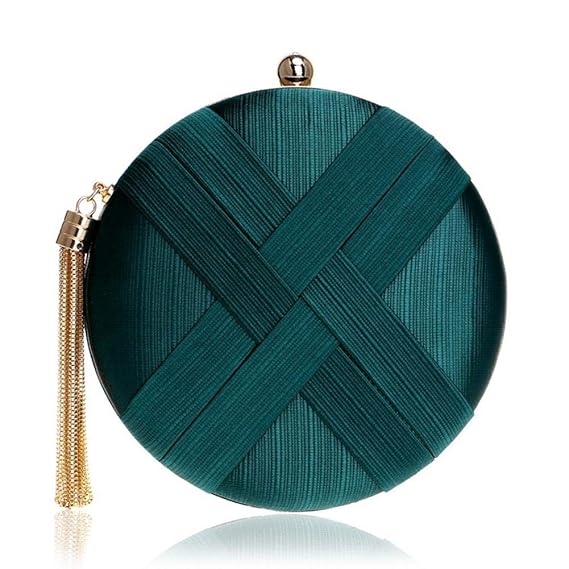 Esplic Bankett Clutch Bag, Frauen Elegant Strass Quaste Handtasche - Gestreifte Seide Braut Kleid Kleine Runde Tasche Mode Um