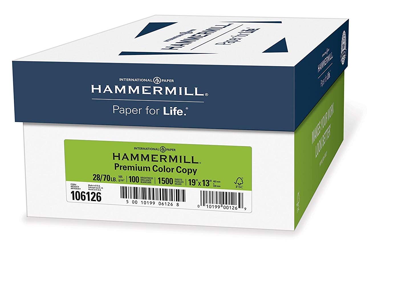 Photo 1 of Hammermill Printer Paper, Premium Color 28 lb Copy Paper, 19 x 13 - 3 Ream (1,500 Sheets) - 100 Bright, Made in the USA, 106126C