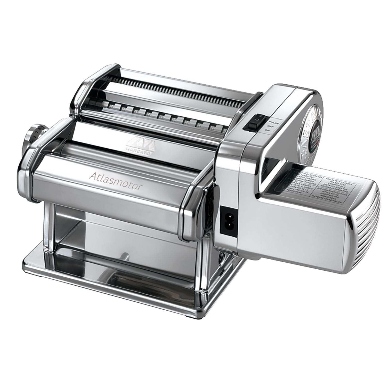 Marcato Elektrische Nudelmaschine Atlas 150 + Motor, Atlasmotor, Für Pasta, Lasagne, Fettuccine, Tagliolini, aus Edelstahl