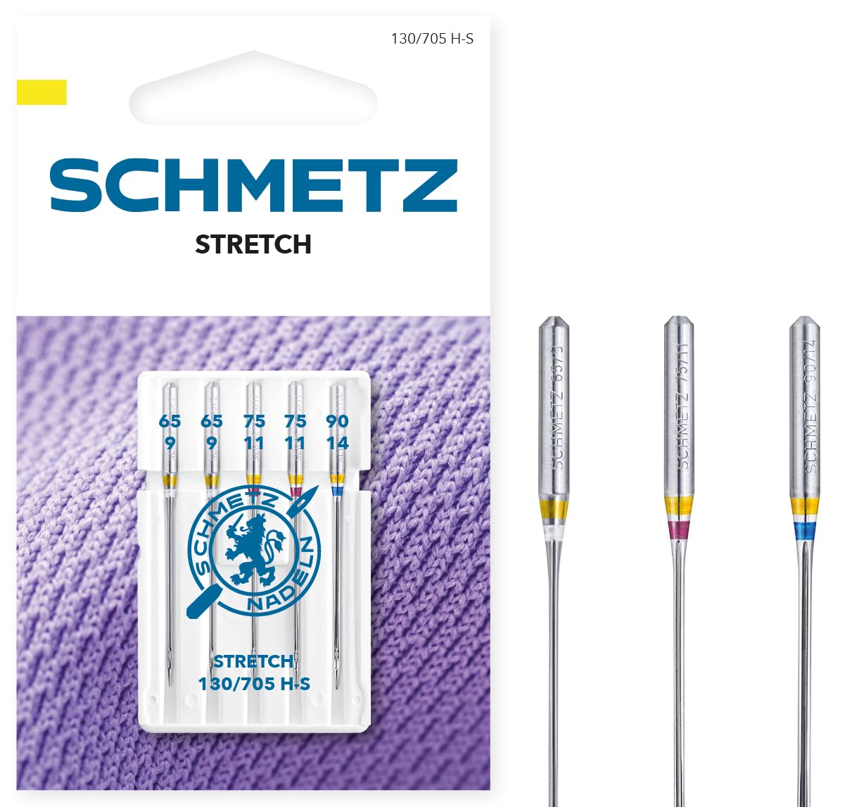 SCHMETZ | 5 Sewing Machine Needles | Stretch | 130/705 H-S | Size 65/9-90/14