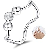 MUSECLOUD Anti Anxiety Ring For Women Sterling Silver Fidget Ring For Anxiety Spinner Ring White Gold Plated Stackable Wave Band Finger Bead Ring