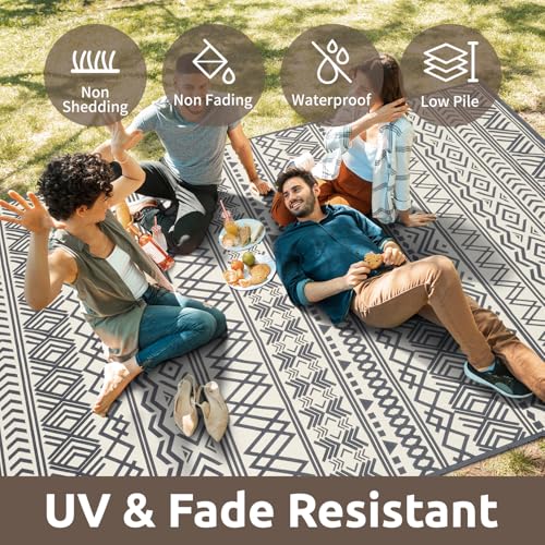 8x10 Outdoor Rug Braided Indoor Outdoor Rugs Carpet Non Slip Outdoor Patio Rug with Rubber Particles Backing, Boho Outdoor Area Rug for Patio Deck Porch Balcony Backyard Living Room, Blackish Grey
