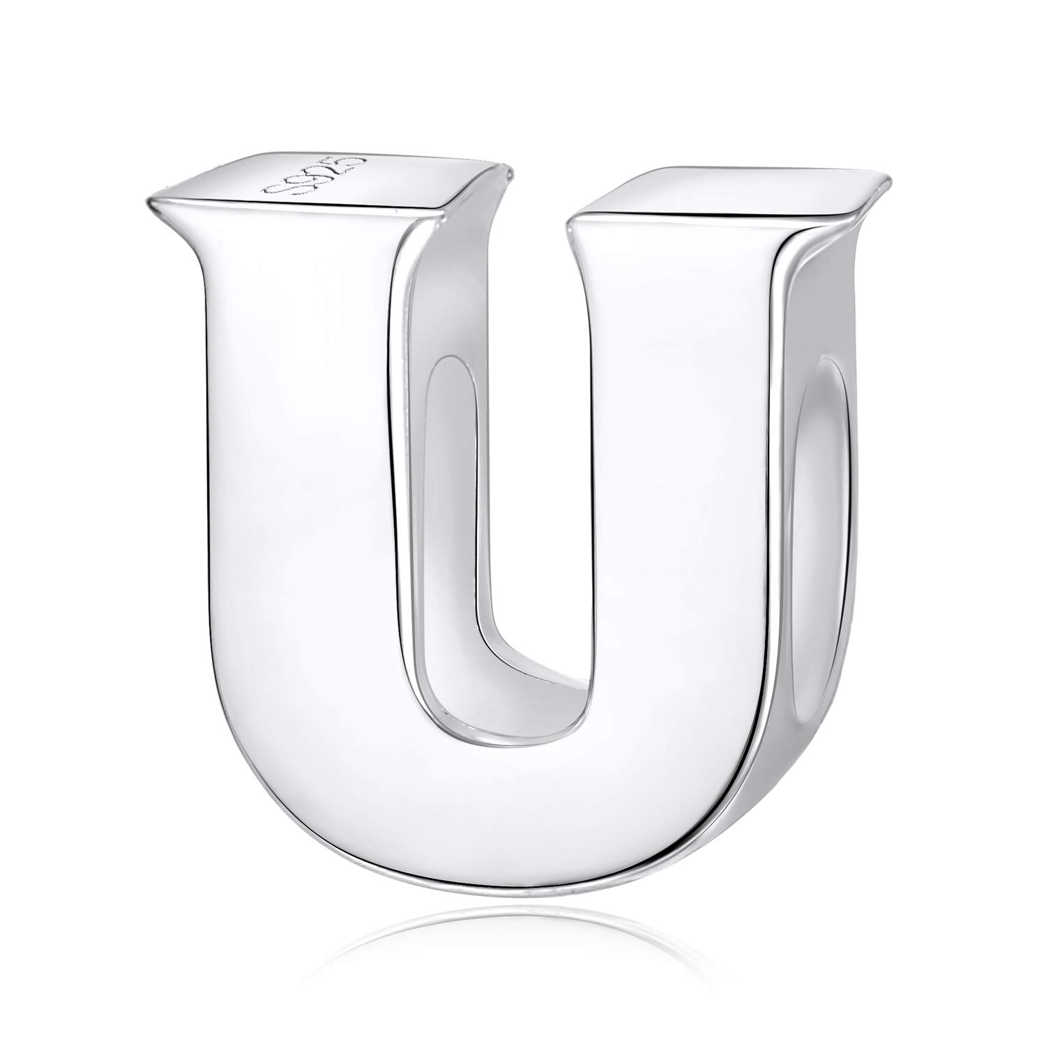 Alphabet Charms Initial A-Z Genuine 925 Sterling Silver Letter Beads Words Charms fits European Charms Bracelet (letter U)