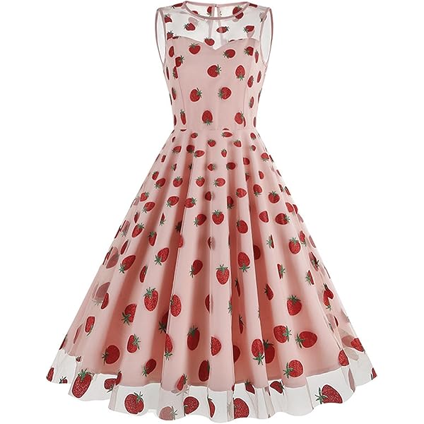 LWODANU Strawberry Dress Women French Style Lace Chiffon Sweet Dress Casual  Puff Sleeve Elegant Printed Dress (Pink,Regular,Regular,Medium) at Amazon  Women's Clothing store