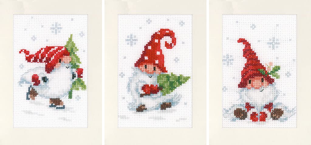 Vervaco PN-0189708 Cross Stitch Set, Greeting Cards, Counted Pattern, Cotton, Multi-Colour, 10.5 x 15 cm, 3 Quantities