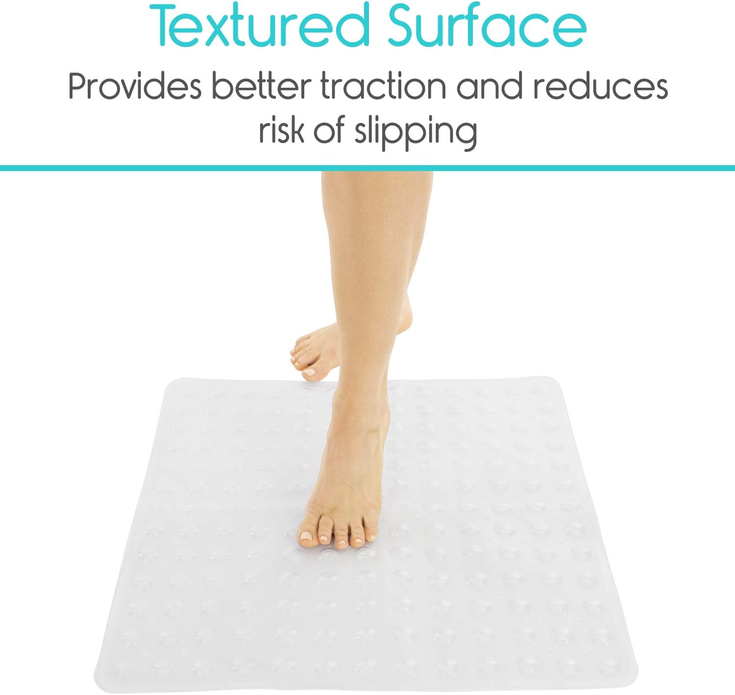 Vive Shower Stall Mat - Non Skid Bathtub Floor for Kids, Adults, Elderly - Square Bathroom Slipmat Bath Tub Suction Grip - Washable Non Slip, PVC: Health & Personal Care