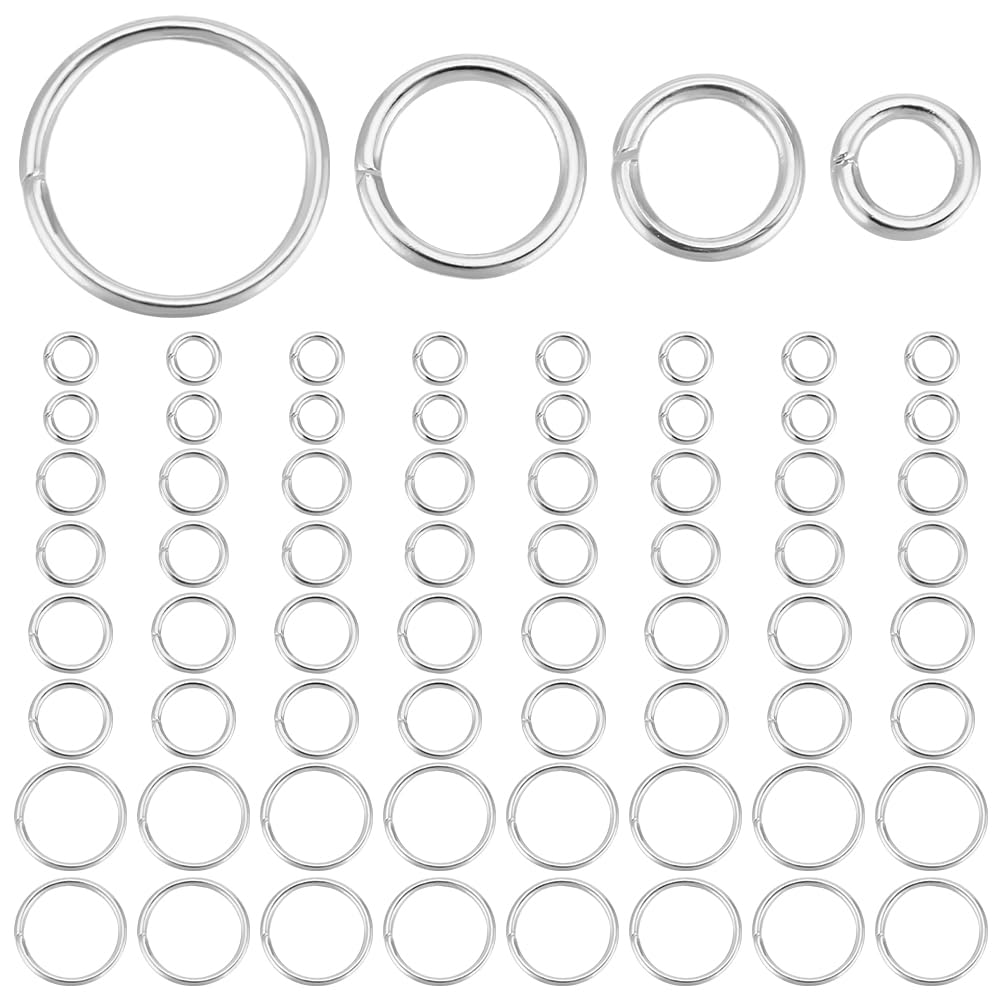 Beebeecraft 600Pcs 4 Sizes Jump Rings 304 Stainless Steel Open Connector Ring Silver Bulk 20 Gauge for Jewelry Making DIY 4mm/5mm/6mm/8mm