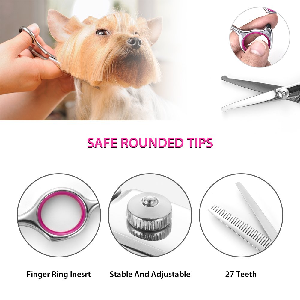 5 PCS Pet Grooming Scissors Kit,Professional Dog Cat Grooming Scissors Include Grooming Comb & Cutting&Curved&Thinning Shears with Safety Rounded Tips