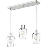 LMS Brushed Nickel Dining Room Light Fixture, 3-Light Clear Glass Island Lights, Farmhouse Linear Chandeliers for Kitchen Isl