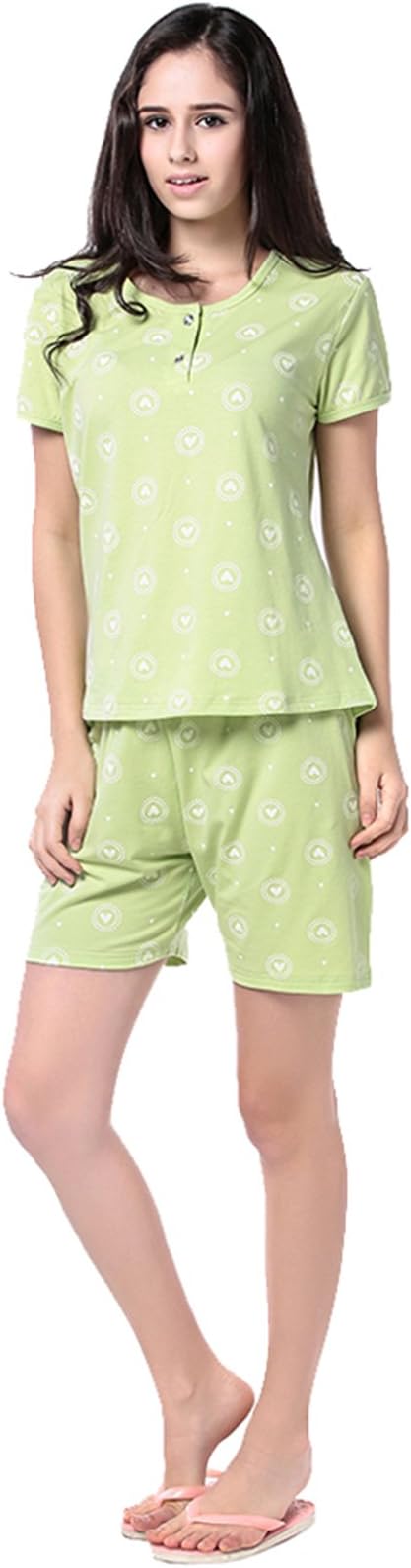 Sanfeya Women's Short Sleeve Pajamas Sets Heart Printed Pattern Sleepwear Short Sets