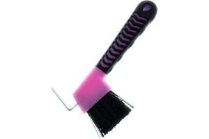 MacMaxe Ergonomic Horse Hoof Pick Brush with Heavy-Duty Rust-Resistant Steel Pick and Durable Nylon Bristles – Ideal for Hoof Care, Easy to Clean, Suitable for Beginners and Advanced Riders (Pink)