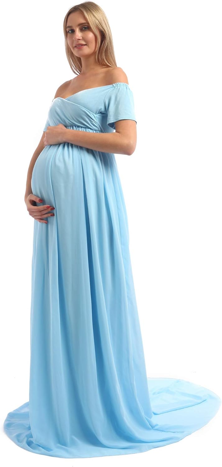 Maternity Long Dress Off Shoulder Elegant Fitted Maxi Gown Slim