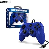 Armor3 "Nuplay" Wired Game Controller for PS3/PC/Mac -Blue | Compatible with Playstation 3, with Non-slip Thumb Grips
