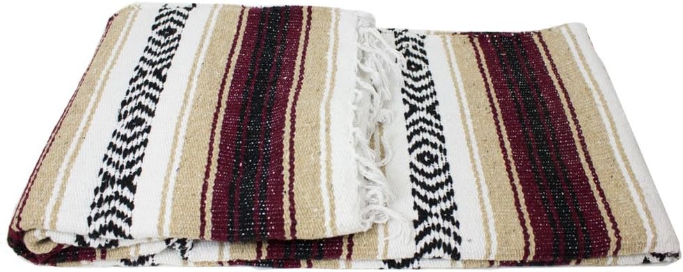 54 x 80" Striped Mexican Blanket - Burgundy"