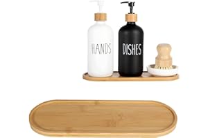 GTTYOWYIN Bamboo soap Dispenser Tray, Bathroom Countertop T ray Kitchen T ray Bamboo T ray Sink Tray Dresser Jewelry Ring Dish, Comestic Holder Bathtub Organizer, Ideal for Jewelry, Cosmetics（ 24 × 8 cm）
