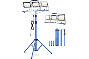 PAULINN 21000 Lumen Work Lights with Stand, 3 Adjustable Head LED Work Light with Foldable Stand and 16FT Cord, IP66 Waterpro