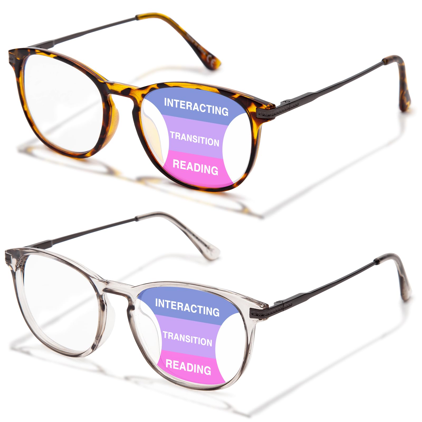 Photo 1 of **MINOR DAMAGE - See Clerk Notes**
DEHOTRE 2 Pack Progressive Multifocal Reading Glasses Women No Line Bifocal Transition Readers Mid-Near Range 3ft Round Lens Metal Temple Grey & Tortoise 2.00