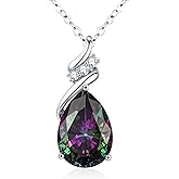 Accver Birthstone Necklace for Women - S925 Sterling Silver Teardrop with Cubic Zirconia and Gemstones -Birthday Jewelry gift for her, Girlfriend, Wife, Mom on Birthday, Anniversary