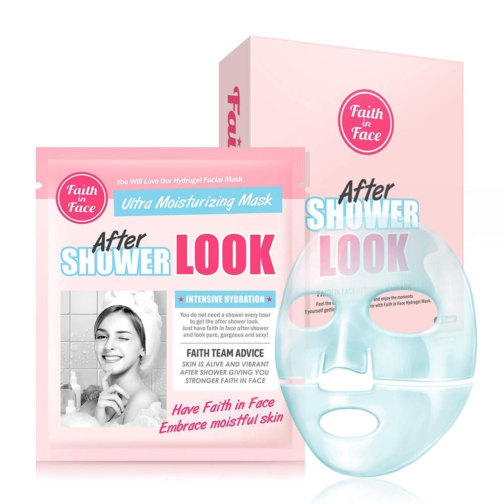 Faith in Face 10 Pcs After Shower Look Hydrogel Facial Sheet Mask Pack, Face Skin Instant Hydrating Hydration Moisturizing Brightening Soothing Glowing Hyaluronic Acid K Beauty Skincare Beauty