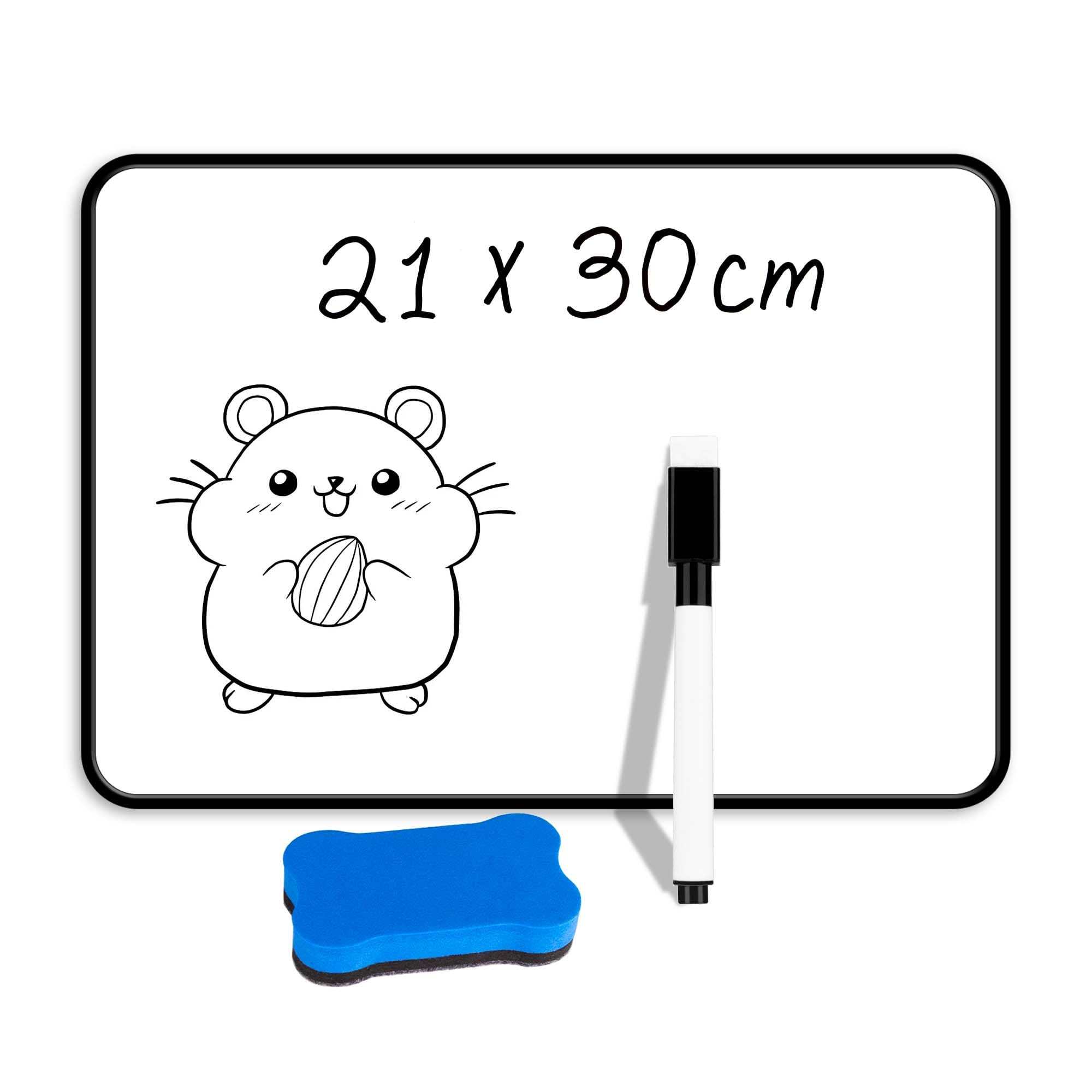 YUNAI Small Mini Whiteboard with Pen and Eraser, Double Sided A4, Portable Durable Dry Erase Whiteboard Set for Classroom, Home, Office