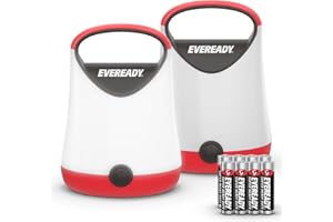 Eveready LED Camping Lantern X-250 (2-Pack), Super Bright Tent Lights, Rugged Water Resistant LED Lanterns, 100 Hour Run-time (Batteries Included), Red and Black