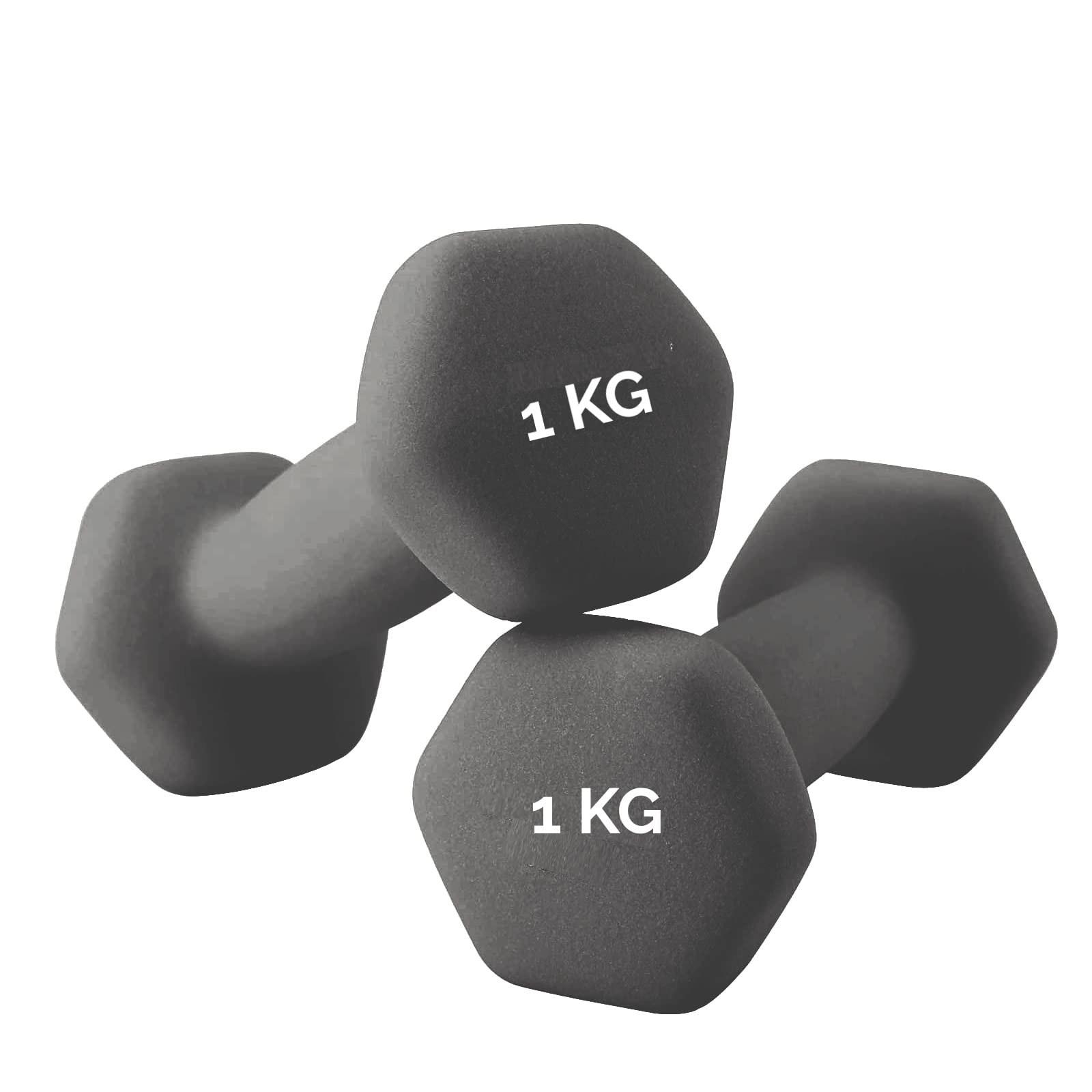 Gym Weights in Home Fitness Hexagonal Dumbbells in Neoprene, Non-Slip | Pair of Dipped Dumbbells (2 x 1 kg), Assorted