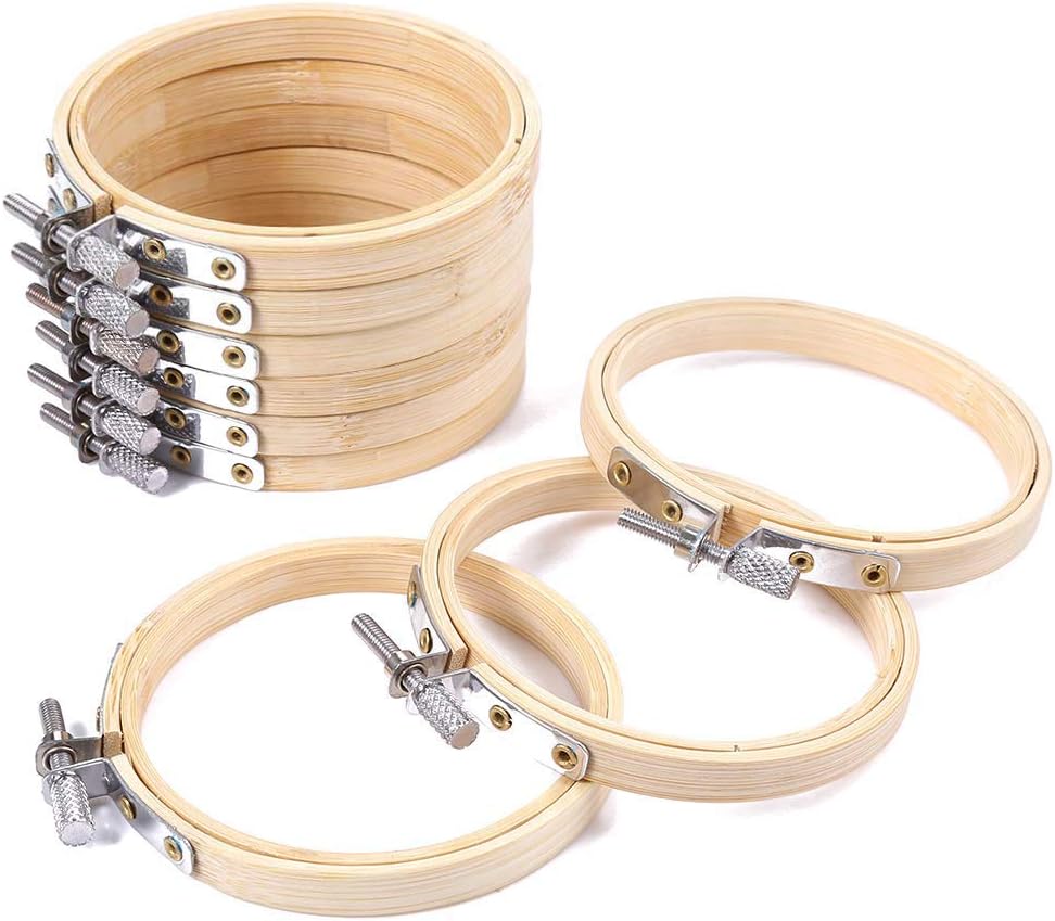 6 Pieces 8.3 Inch Embroidery Hoops Bamboo Circle Adjustable Wood Round Circle Cross Stitch Hoop Ring for Art Craft Handy Sewing