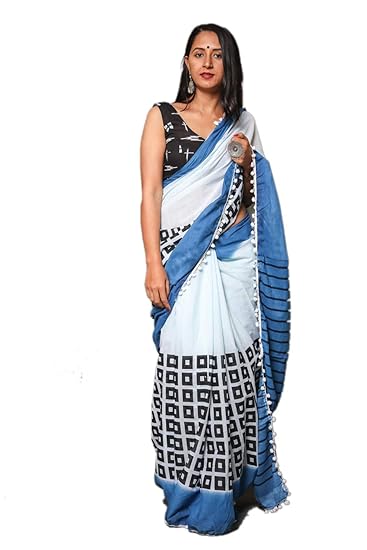 Multi Cotton Hand Block Printed Saree with Blouse