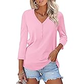 Minetom Women's V Neck 3/4 Sleeve Tops Casual Shirts Basic Summer Tees