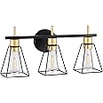 FonmYim Farmhouse Bathroom Vanity Light Fixtures Over Mirror, Gold 3-Light Wall Sconce with Metal Cage, E26 Socket (Bulbs Not Included)