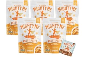 Mission Mighty Me Nutty Puffs Organic Peanut Butter Puffs for Babies + Kids - Pediatrician Developed, Plant-Based Gluten-Free Baby Snack - Peanut, and Tree Nut (6 Pack - 5 Pack Plus Mixed Nut Sample)