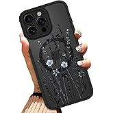 OOK Case for iPhone 15 Pro 6.1 Inch (Compatible with MagSafe) Blue Floral Flowers Translucent Phone Cover Soft TPU + Hard PC Anti-Scratch Shockproof Magnetic Case for Women