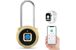 Fingerprint Padlock, Eseesmart Padlock Long Shackle, Locker Lock, Gym Lock with Fingerprint and Bluetooth Unlock, Outdoor Waterproof for Gym, Outdoor Sheds, Fence, School, Lockers