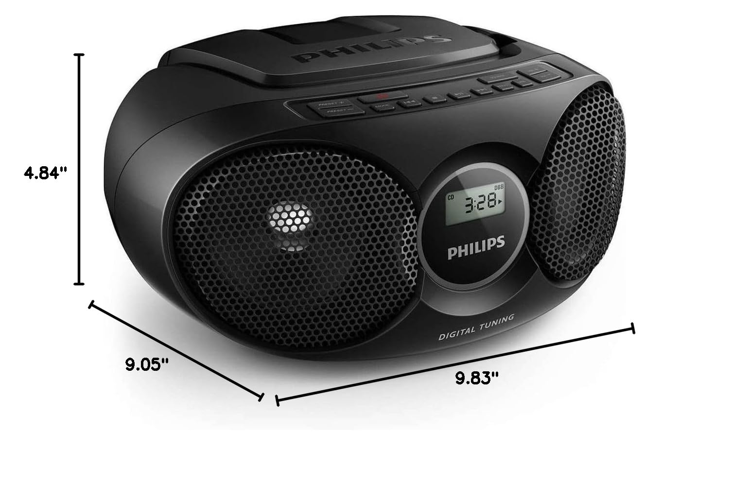 Philips Portable CD Player Boombox Radio CD Player Combo for Home, Stereo Sound Speakers and MP3/CD-R/RW Compatible, Programmable CD Player with FM Radio/USB/Headphone Jack/AUX Input