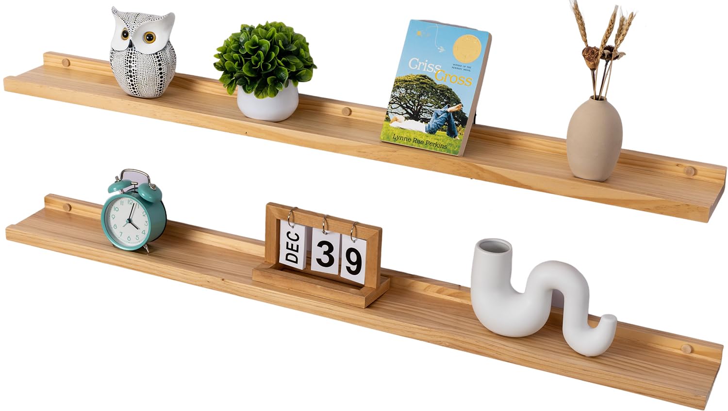 Gieanoo Floating Shelves, Set of 2 90cm Solid Wood Rustic Picture Ledge Shelves Long Radiator Shelves Wall Mounted Display Wall Shelves with Lip For Living Room, Kitchen, Bedroom