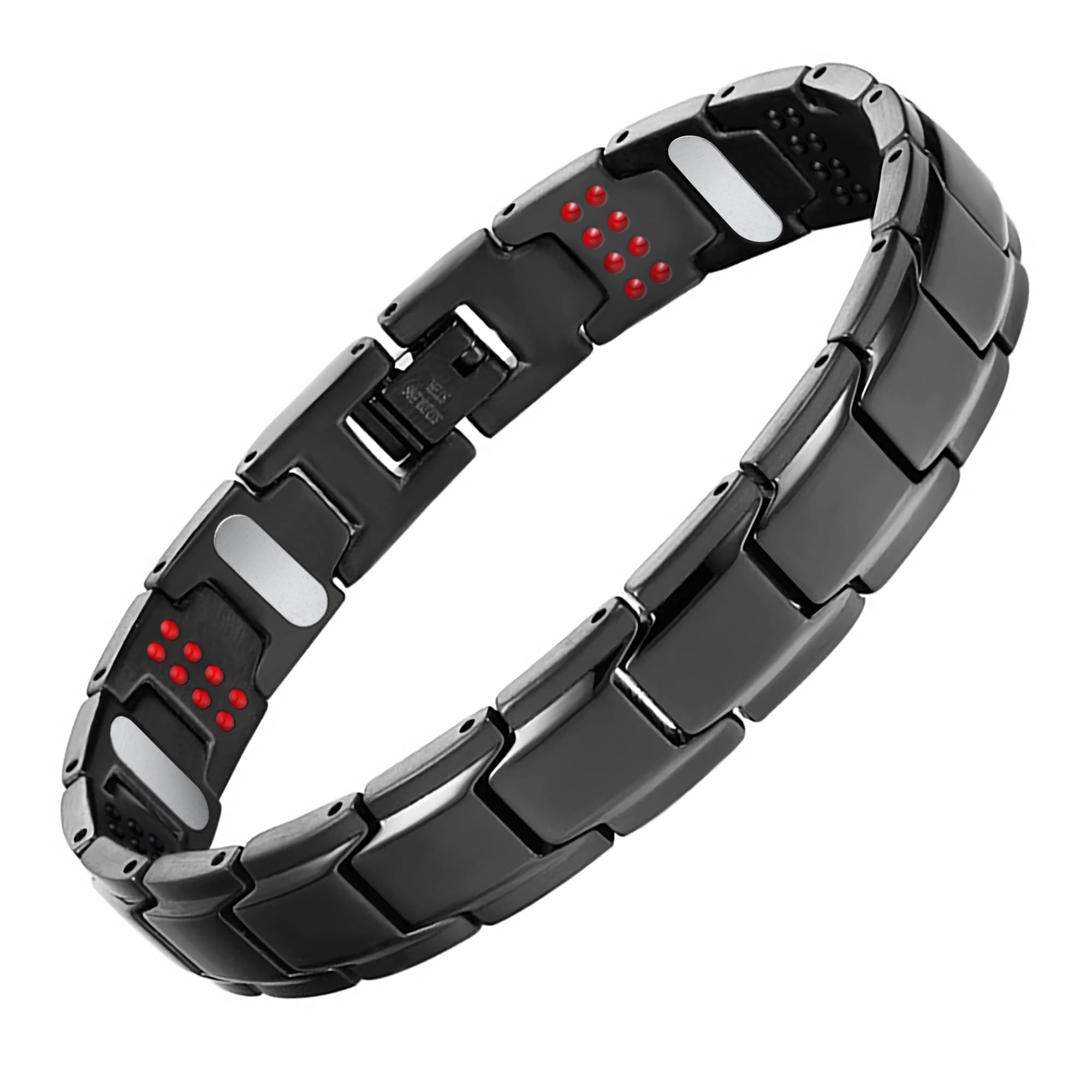 JFUME Bracelet Magnetic Black Stainless Steel Bracelet for Men 8.5Inches Adjustable with Link Removal Tool