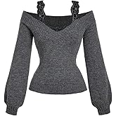 MakeMeChic Women's Floral Lace 2 in 1 Sweater Long Sleeve Off The Shoulder Y2K Pullovers