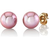 THE PEARL SOURCE Round Pink Freshwater Real Pearl Earrings for Women - 14k Gold Stud Earrings | Hypoallergenic Earrings with AAA Genuine Cultured Pearls