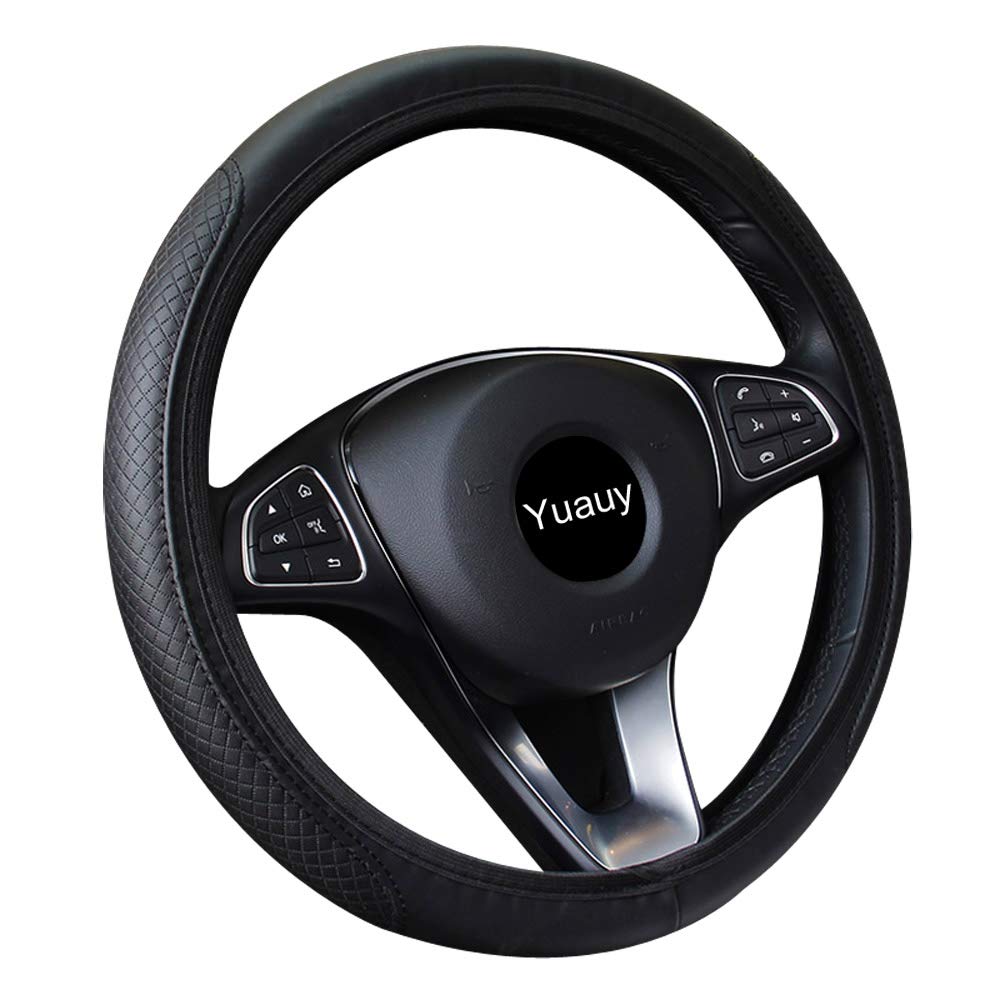 Yuauy Microfiber Leather Steering Wheel Covers Anti-Slip Universal Car Steering Wheel Cover (Black)