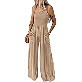 Dokotoo Women's Casual Loose Overalls Jumpsuits One Piece Sleeveless Wide Leg Long Pant Rompers With Pockets
