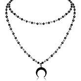 Sahoottie Gothic Layered Black Vertical Moon Necklace Vintage Punk Style Crescent Pendant Choker for Women, Goth Jewelry, Halloween Jewelry Gift for Women