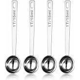 Coffee Scoop for Ground Coffee, 15ml 1 Tbsp Measuring Spoon, 4 Pack | 1 Tbsp / 15ml coffee measuring scoop with a long handle and stainless steel build for ground coffee, tea, sugar and more.