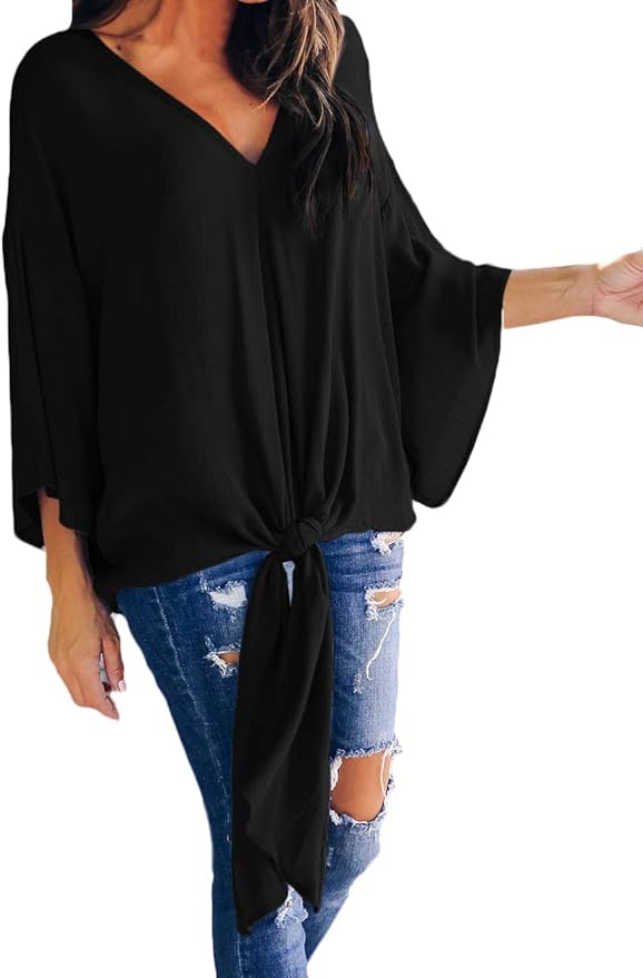 Women's Tops 3/4 Sleeve VNeck Chiffon Blouse Autumn Fashion Elegant