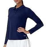 MIER Long Sleeve Polo Shirts for Women Quick Dry Collared Golf Tops for Athletic Tennis Work, Inherent UPF 50+ Sun Protection