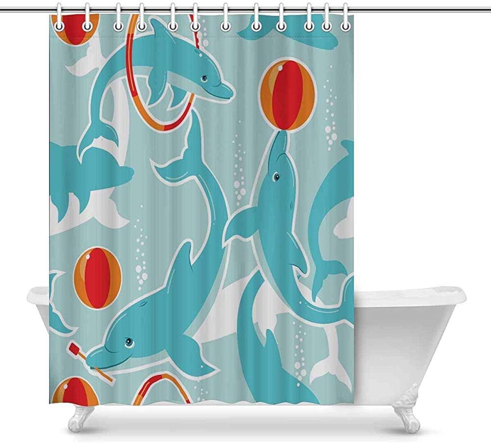 Hotyle Cortina de Ducha Juguetón Patrón de Delfines Impresiones Cortina