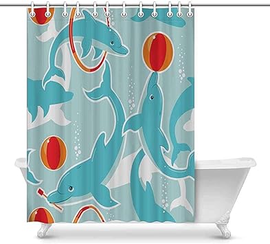 Hotyle Cortina de Ducha Juguetón Patrón de Delfines Impresiones Cortina