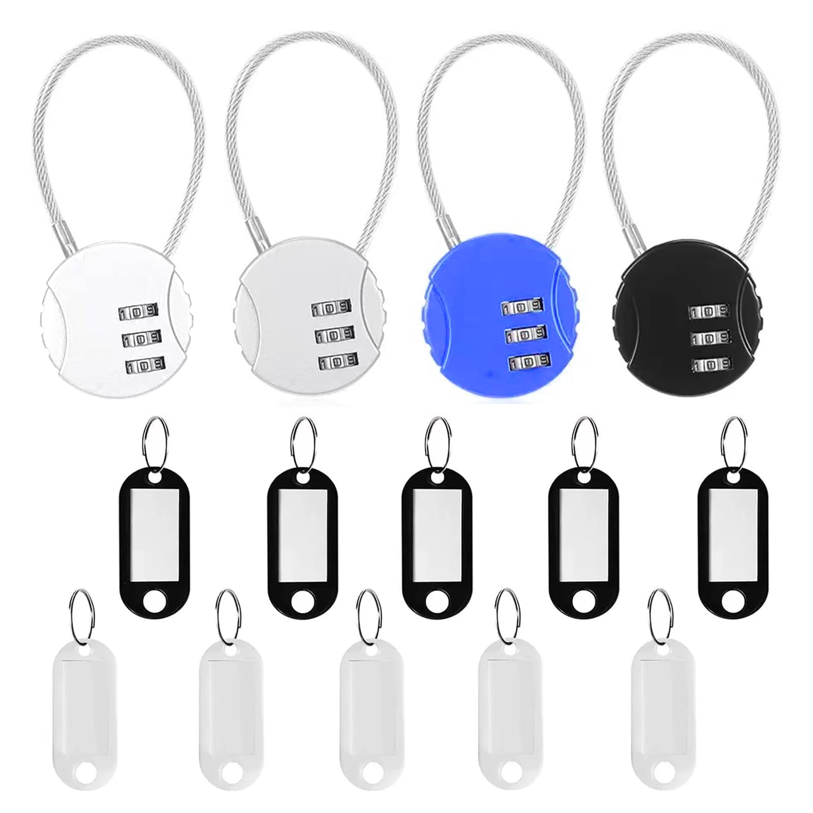 WTUGJEP 4PCS Small Combination Cable Padlock, Security Combination Padlock, Heavy Duty Weatherproof 3 Digit Travel Cable Combination Lock, for Gym Locker Tent Suitcases Luggage(4 Colors)