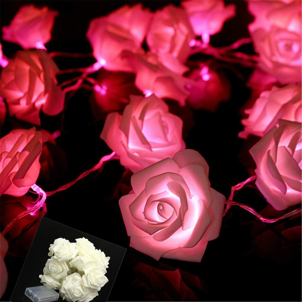 Rose Flower 20LEDs String Lights Indoor Romantic Decoration Pink